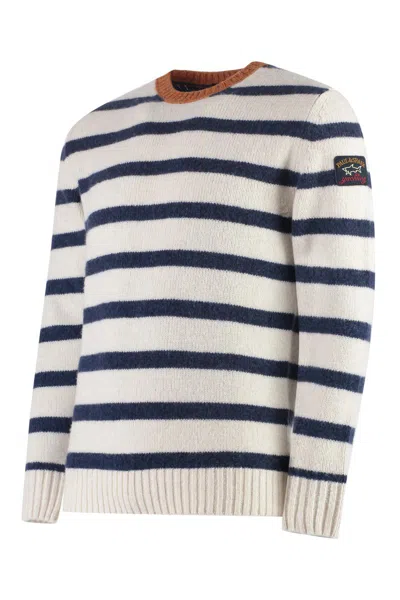 Paul & Shark Striped Crew-neck Wool-blend Sweater With Ribbed Knit