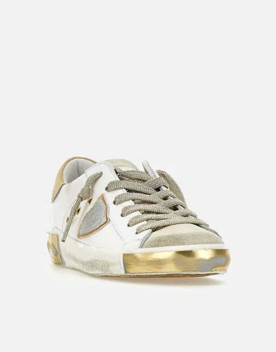 Philippe Model Prsx Low Sneakers In White Suede And Leather In White