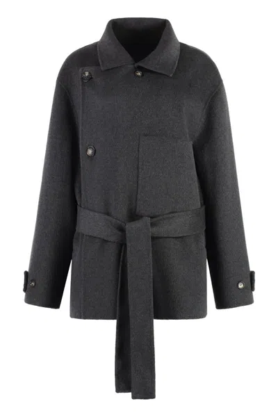 Philosophy Di Lorenzo Serafini Dark Grey Felted Wool Double-breasted Coat