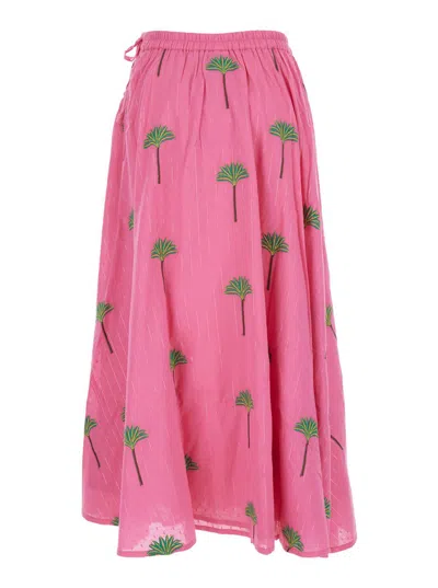 Nimo With Love Pink Skirt With Elastic Drawstring Waist And All-over Embroidery In Pink