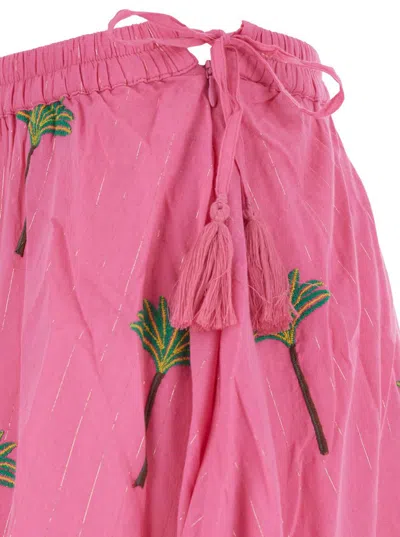 Nimo With Love Pink Skirt With Elastic Drawstring Waist And All-over Embroidery In Pink