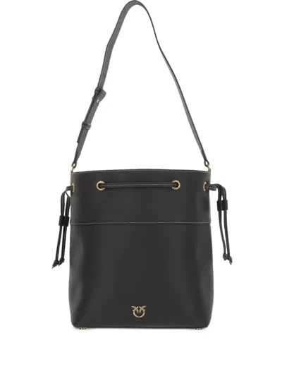 Pinko Leather Shoulder Bag With Gold Accents In Black