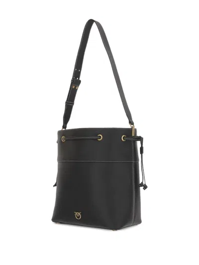 Pinko Leather Shoulder Bag With Gold Accents In Black