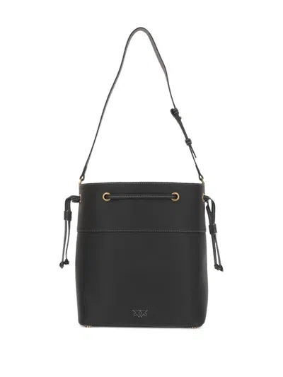 Pinko Leather Shoulder Bag With Gold Accents In Black