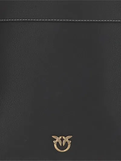 Pinko Leather Shoulder Bag With Gold Accents In Black