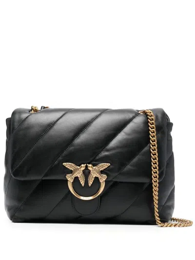 Pinko Love Puff Big Clutch Sheep Nappa Bag In Black