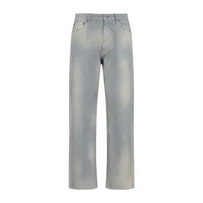 Prada Light Blue Corduroy Trousers With Washed Effect In Gray