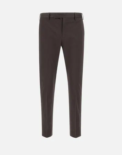 Pt Torino Cotton Trousers With Front And Back Pockets In Brown