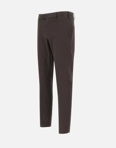 Pt Torino Cotton Trousers With Front And Back Pockets In Brown