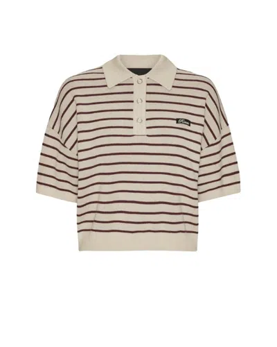 Rotate Birger Christensen Striped Polo Shirt With Logo Patch In Neutral