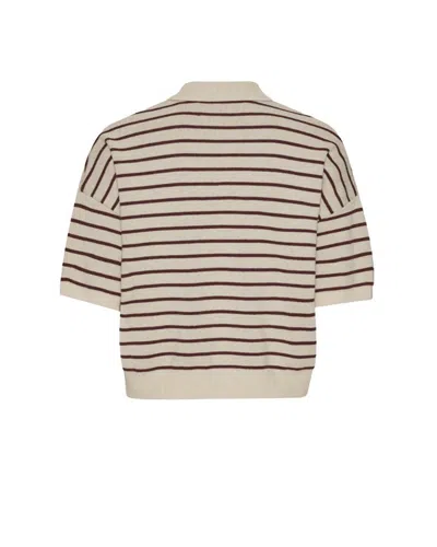 Rotate Birger Christensen Striped Polo Shirt With Logo Patch In Neutral
