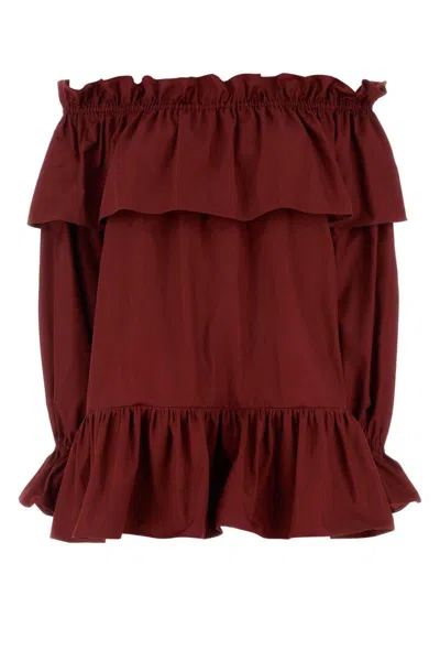 Saint Laurent Women Tiziano Red Twill Mini Dress In Burgundy