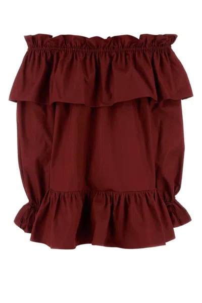 Saint Laurent Women Tiziano Red Twill Mini Dress In Burgundy