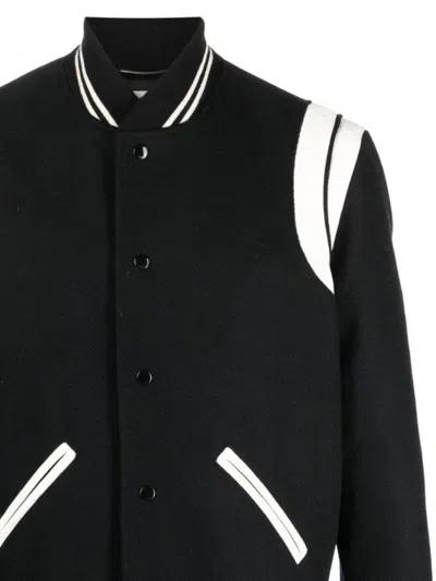 Saint Laurent Men Teddy Varsity Bomber Jacket In Black