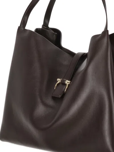 Ferragamo Structured Coffee Tote Bag With Buckle Detail In Brown
