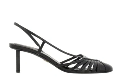 Ferragamo Glossy Strappy Pumps With Patent Accents In Black