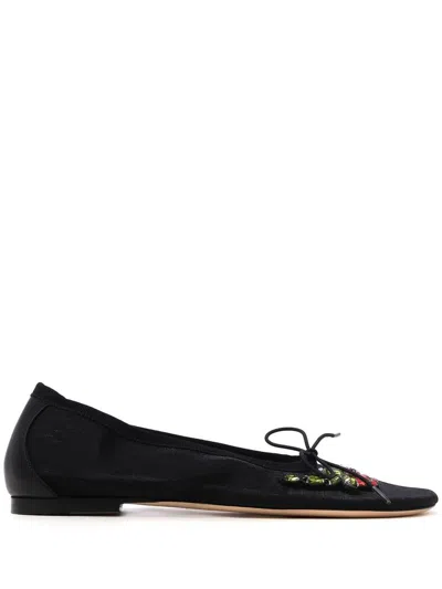Simone Rocha Floral Decorative Flat Shoes In Black