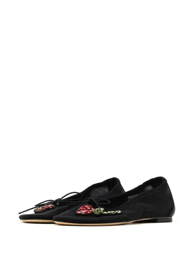Simone Rocha Floral Decorative Flat Shoes In Black