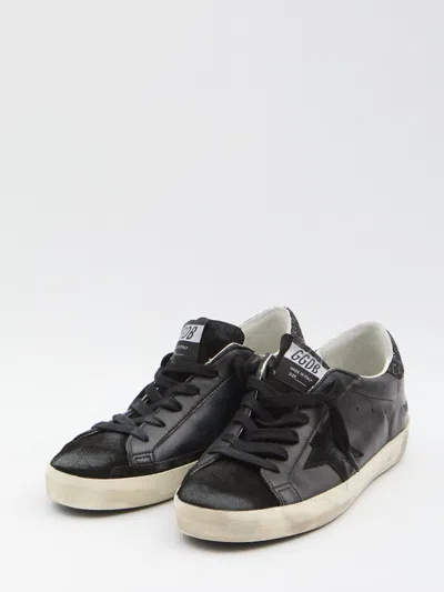 Golden Goose Super-star Black Low Trainer With Rhinestones