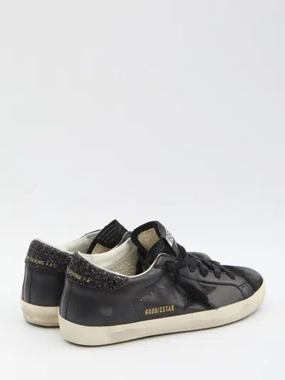Golden Goose Super-star Black Low Trainer With Rhinestones