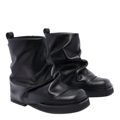 Attico 'mini Robin' Black Ankle Boots With Logo Plaque On The Rear And Pull-tab At The Heel In Blue