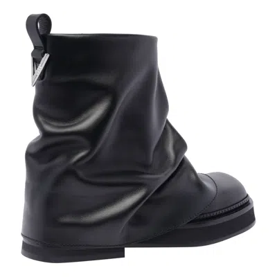 Attico 'mini Robin' Black Ankle Boots With Logo Plaque On The Rear And Pull-tab At The Heel In Blue