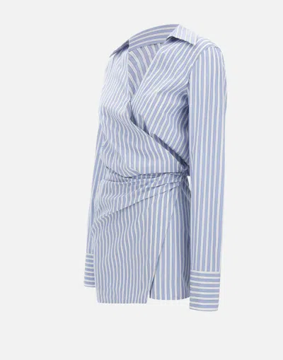 Attico Mini Dress With Stripes And Wrap Design In Blue