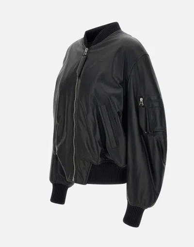 Attico Anja Leather Bomber Jacket In Black