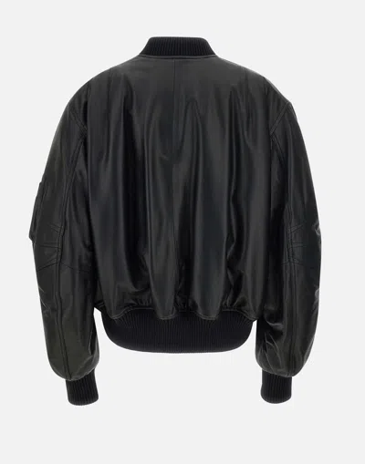 Attico Anja Leather Bomber Jacket In Black