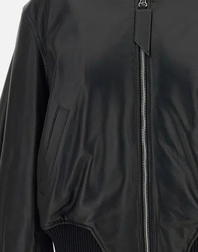 Attico Anja Leather Bomber Jacket In Black