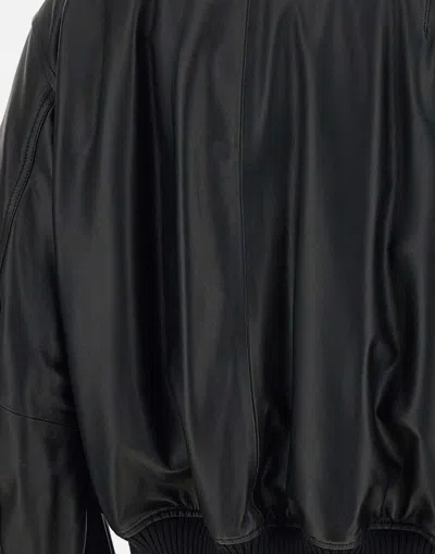 Attico Anja Leather Bomber Jacket In Black