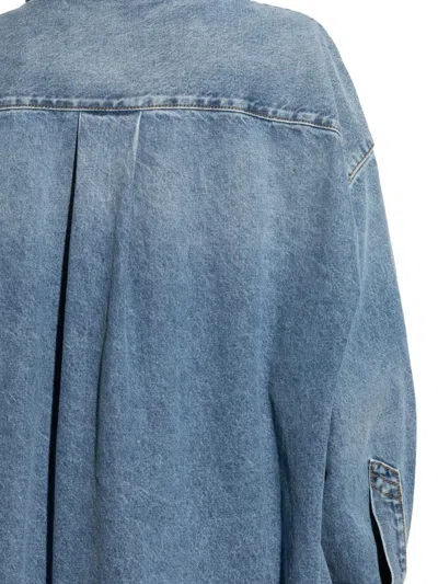 Attico Blue Shirt With Classic Collar And Embroidered Detail On The Front In Cotton Woman
