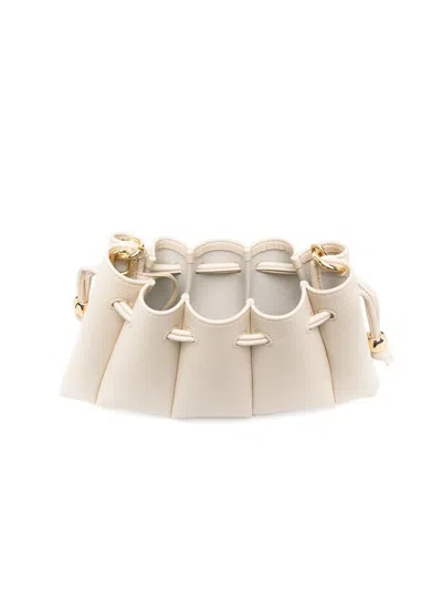 Themoirè Pleated Shoulder Bag Adjustable Strap In Neutral