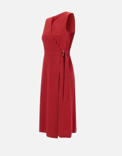 Theory Linen Viscose Wrap Dress In Red