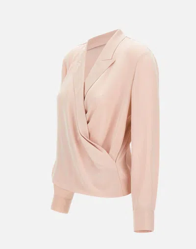 Theory Lapel Wrap Blush Blouse With V-neck