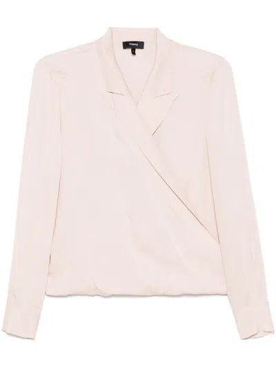 Theory Lapel Wrap Blush Blouse With V-neck