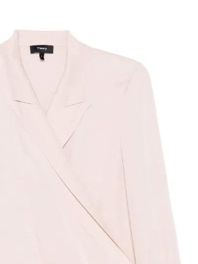 Theory Lapel Wrap Blush Blouse With V-neck