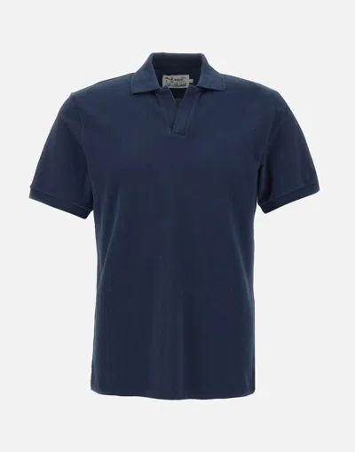 Mc2 Saint Barth Classic V-neck Polo Shirt With Short Sleeves In Blue