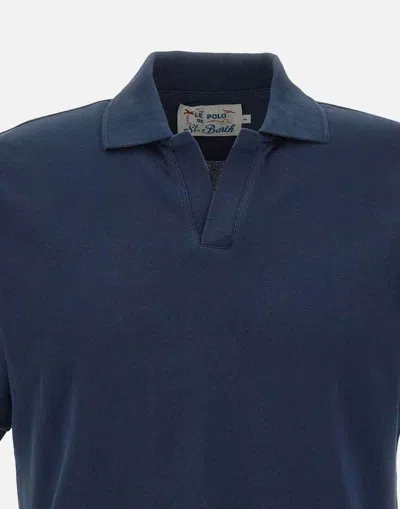 Mc2 Saint Barth Classic V-neck Polo Shirt With Short Sleeves In Blue