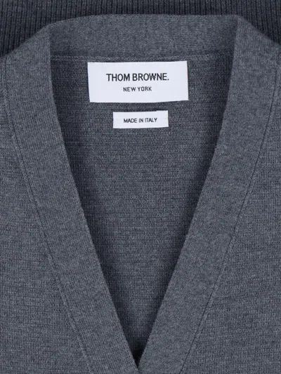 Thom Browne Gray Intarsia Geese 4-bar V-neck Cardigan In Gray