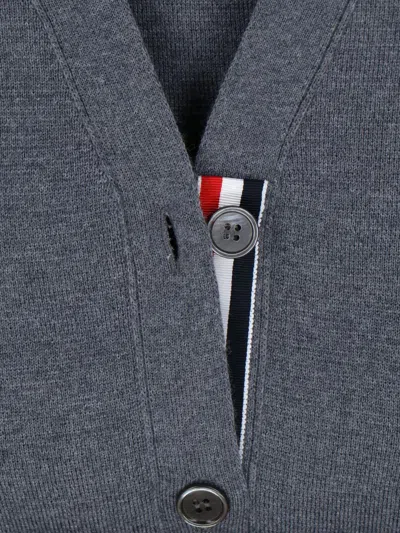 Thom Browne Gray Intarsia Geese 4-bar V-neck Cardigan In Gray