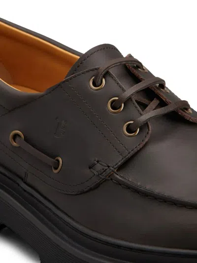 Tod's Leather Loafers Designed For Nautical Wear In Black