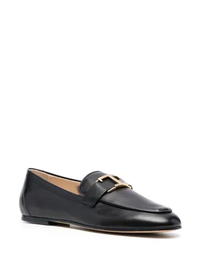 Tod's Leather Loafers With Subtle Gold Accent In Black