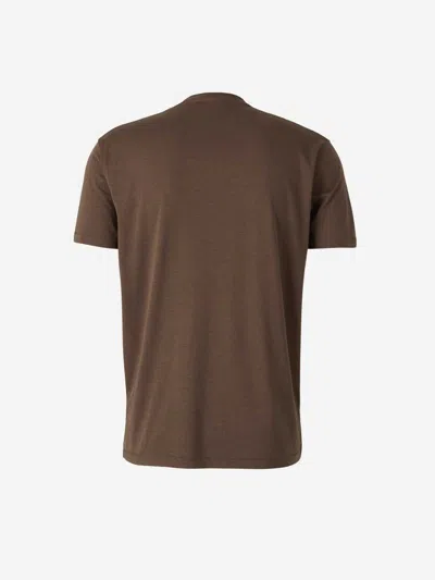 Tom Ford Military Green Crewneck T-shirt With Tf Embroidery In Lyocell And Cotton Blend Man