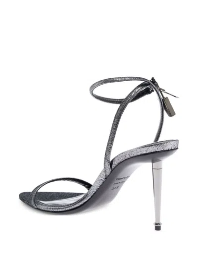 Tom Ford Metallic Sandals With High Stiletto Heel And Padlock Detail On The Ankle In Leather Woman