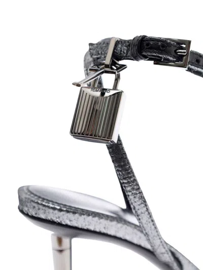 Tom Ford Metallic Sandals With High Stiletto Heel And Padlock Detail On The Ankle In Leather Woman