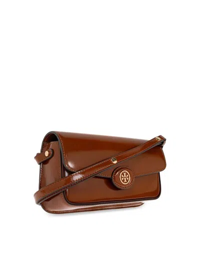 Tory Burch Robinson Spazzolato Rectangular Crossbody Bag In Brown