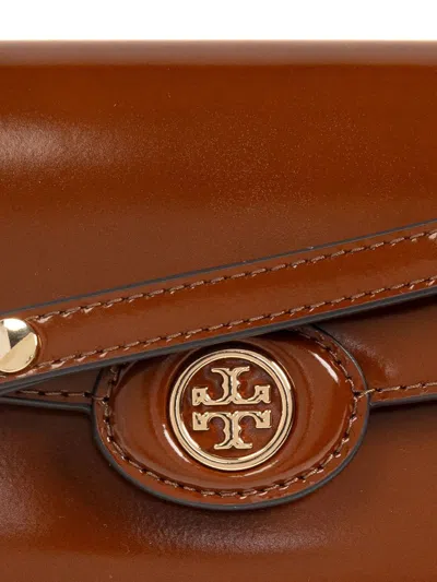 Tory Burch Robinson Spazzolato Rectangular Crossbody Bag In Brown