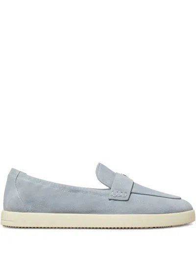 Tory Burch Light Blue Loafers With Logo Plaque On The Front And Slip-on Design In Suede Woman In Blue