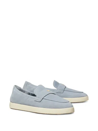 Tory Burch Light Blue Loafers With Logo Plaque On The Front And Slip-on Design In Suede Woman In Blue